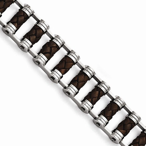 Stainless Steel Brown Leather Bracelet
