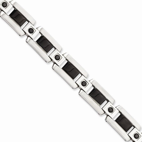 Stainless Steel Black Enamel & Black Diamonds Bracelet