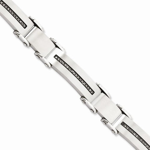 Stainless Steel Black Diamonds Brushed Bracelet