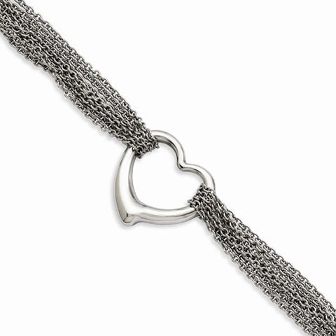 Stainless Steel Multi-Row Chain with Heart Toggle Bracelet ...