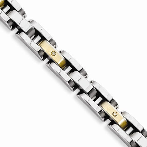 Stainless Steel & 14K Yellow Gold Accent with Diamonds Bracelet