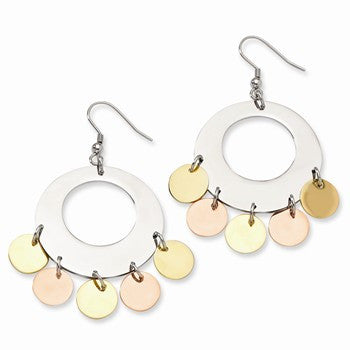 Stainle Steel & Gold & Rose Color IP-plated Fancy Dangle Earrings