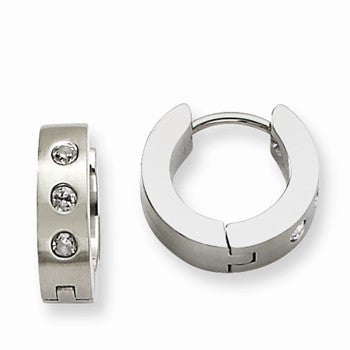 Stainle Steel CZ Hinged Hoop Earrings