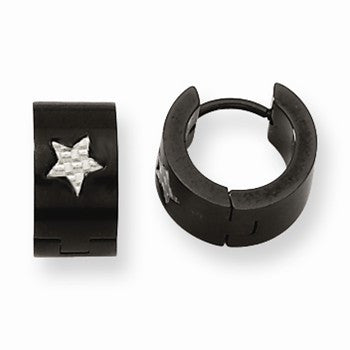 Stainle Steel Black IP plated Star Hinged Hoop Earrings
