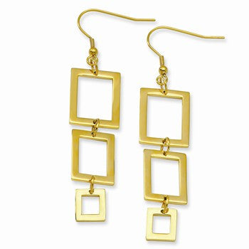 Stainle Steel Gold IP plated Rectangle Dangle Earrings