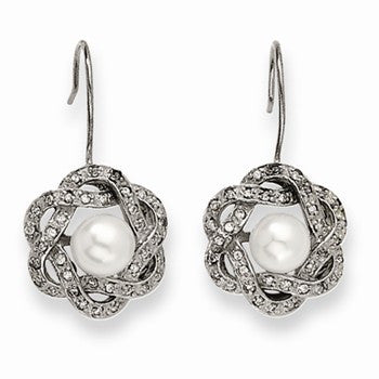 Stainle Steel Freshwater Cultured Pearl CZ Earrings