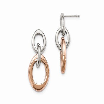 Stainle Steel Pink IP-plated Polished Oval Post Dangle Earrings