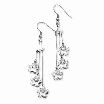 Stainle Steel Clovers w/ CZ Stones Dangle Earrings