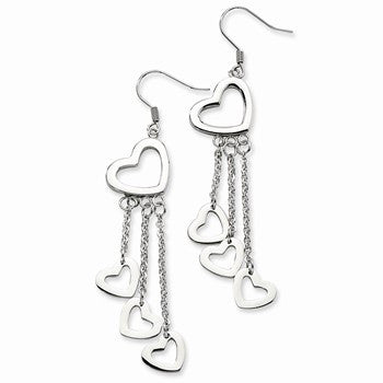 Stainle Steel Polished Hearts Dangle Earrings