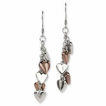Stainle Steel Chocolate IP-plated Hearts Dangle Earrings