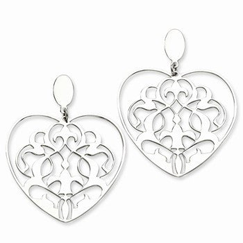 Stainle Steel Fancy Swirl Heart Post Earrings