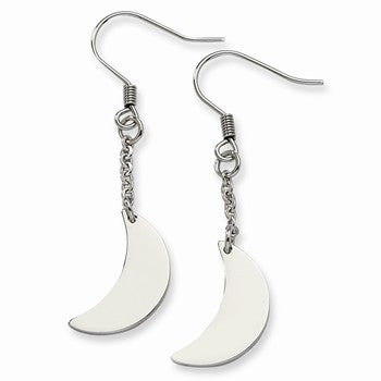 Stainle Steel Polished Crescent Moon Dangle Earrings