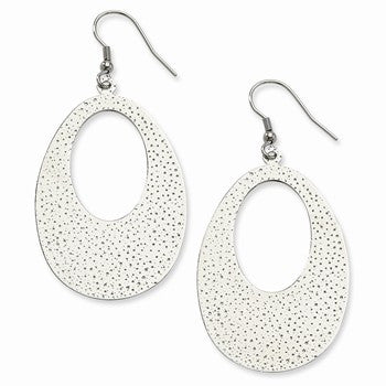 Stainle Steel Textured Oval Dangle Earrings