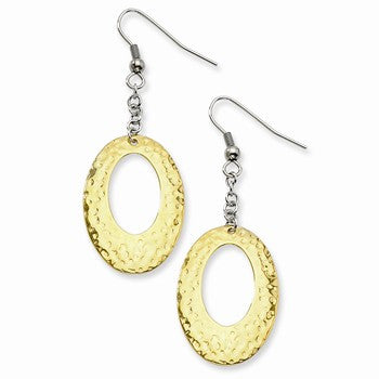 Stainle Steel Yellow PVD-plated Hammered Oval Dangle Earrings