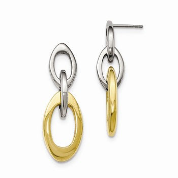 Stainle Steel Yellow IP-plated Polished Oval Post Dangle Earrings
