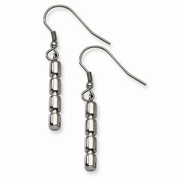 Stainle Steel Polished Notched Tubular Dangle Earrings