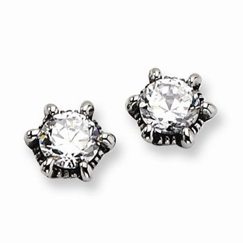Stainle Steel Antiqued CZ Post Earrings