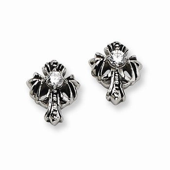 Stainle Steel Antiqued Cross with CZ Post Earrings
