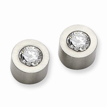 Stainle Steel Brushed CZ Post Earrings