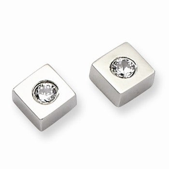 Stainle Steel CZ Brushed Diamond Shaped Post Earrings