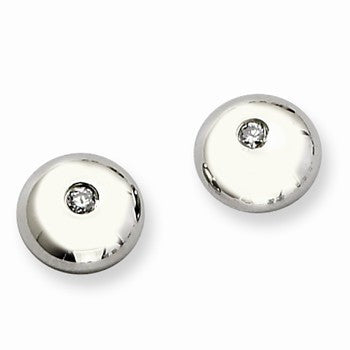 Stainle Steel Polished w/ CZ Round Post Earrings