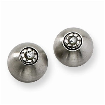 Stainle Steel Brushed w/ CZ Post Earrings
