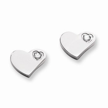 Stainle Steel CZ Polished Heart Post Earrings
