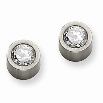 Stainle Steel Brushed CZ Post Earrings