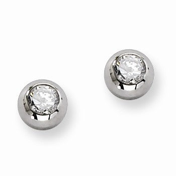 Stainle Steel Polished CZ Post Earrings