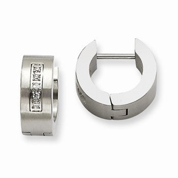 Stainle Steel CZ Brushed Polished Hinged Hoop Earrings