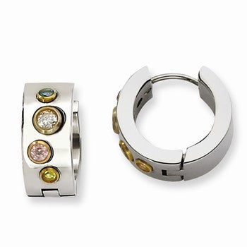 Stainle Steel Multicolor CZ IP-plated Hinged Hoop Earrings