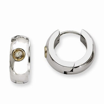 Stainle Steel CZ Yellow IP-plated Hinged Hoop Earrings