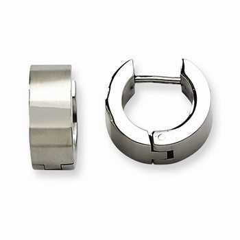 Stainle Steel Brushed Polished Hinged Hoop Earrings