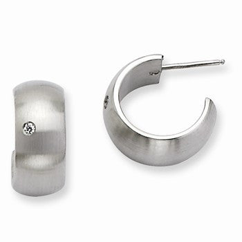 Stainle Steel CZ Brushed J Post Hoop Earrings