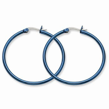 Stainle Steel Blue IP plated 42mm Hoop Earrings