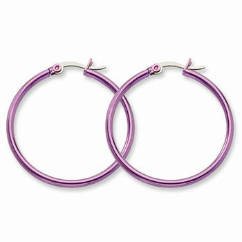 Stainle Steel Pink IP plated 32mm Hoop Earrings