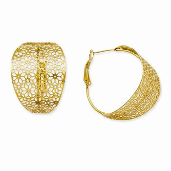Stainle Steel Yellow IP-plated Cut Out Flowers Hoop Earrings