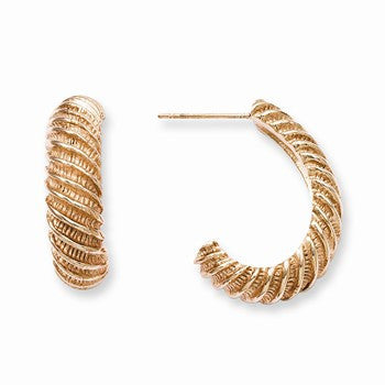 Stainle Steel Pink IP-plated Textured J Hoop Earrings