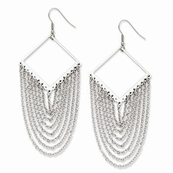 Stainle Steel Diamond Shape w/Dangle Chain Earrings