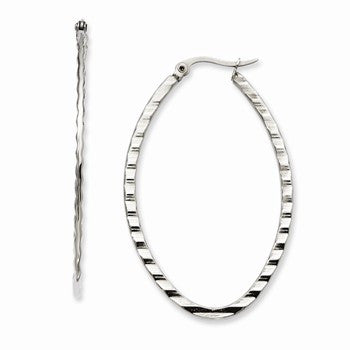 Stainle Steel Textured Oval Hoop Earrings