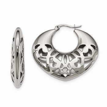 Stainle Steel 40mm Fancy Cutout Hoop Earrings