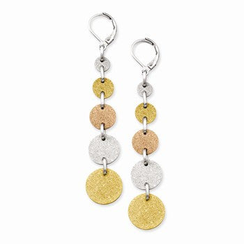 Stainle Steel Tri-Color IP-plated Discs Leverback Earrings