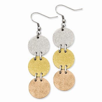 Stainle Steel Tri-Color IP-plated Discs Dangle Earrings