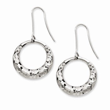 Stainle Steel Fancy Textured Hoop Dangle Earrings