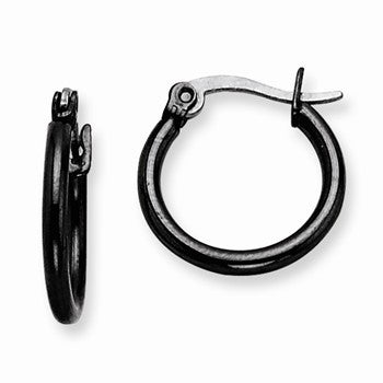 Stainle Steel Black IP plated 15.5mm Hoop Earrings