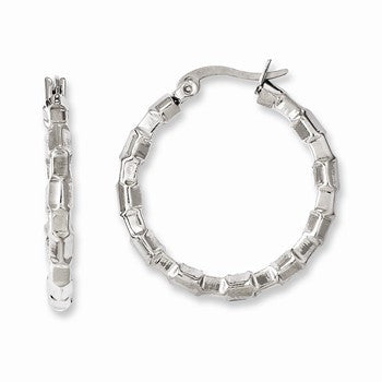 Stainle Steel Polished Textured Hoop Earrings