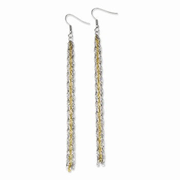 Stainle Steel Polished Yellow IP-plated Long Dangle Earrings