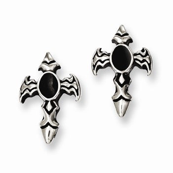 Stainle Steel Black Epoxy Cross Post Earrings