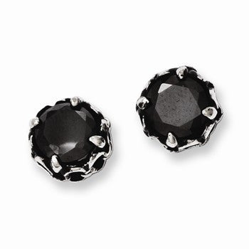 Stainle Steel Black CZ Antiqued Post Earrings