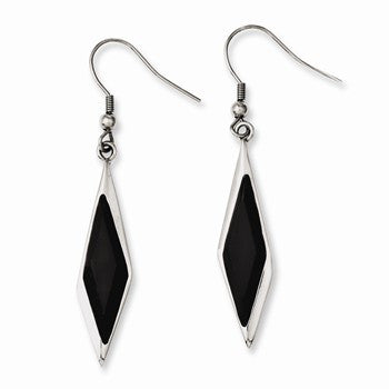 Stainle Steel Black Glass Polished Fancy Dangle Earrings